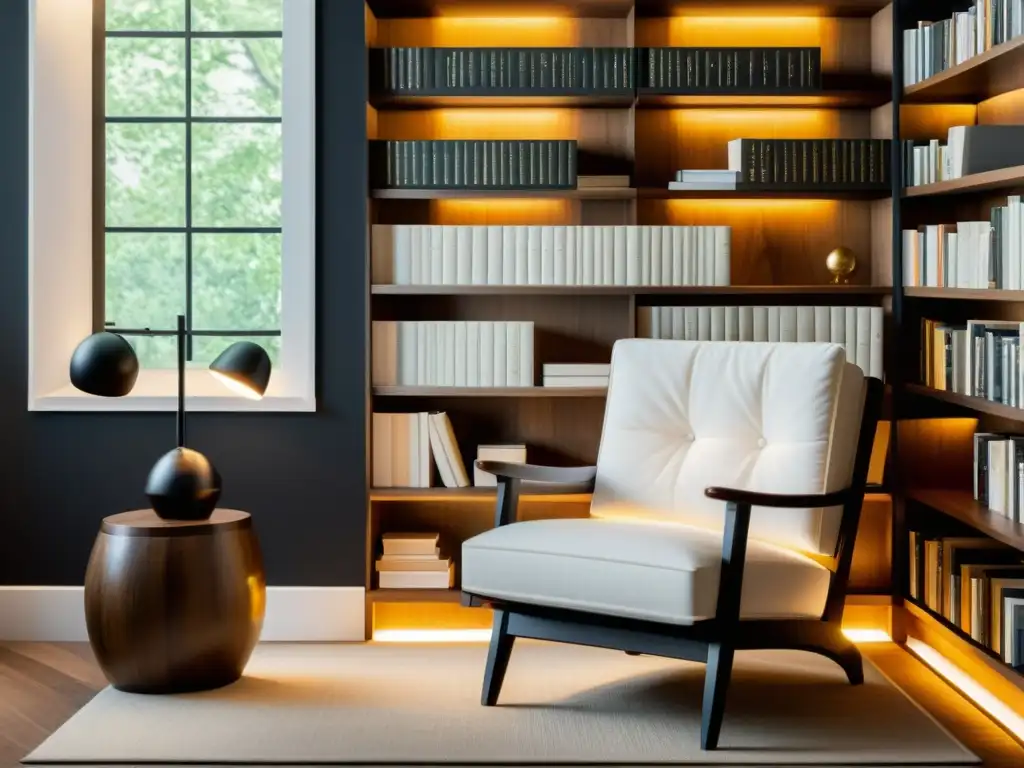 Decoración literaria clásica para aficionados: un rincón acogedor con libros antiguos, una silla de lectura vintage y una cálida luz de lectura