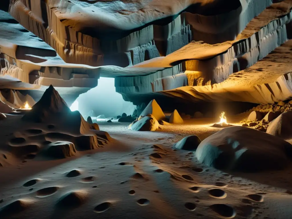 Una alegoría del mito de la caverna: interior minimalista y misterioso de una cueva en 8k