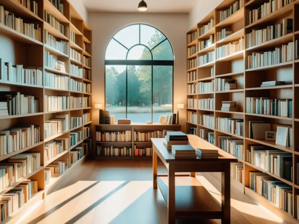 Un ambiente sereno y acogedor en una librería, Organizando lecturas y firmas de libros con elegancia y simplicidad