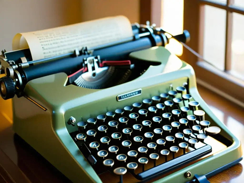 Una antigua máquina de escribir con patrones florales grabados en el metal