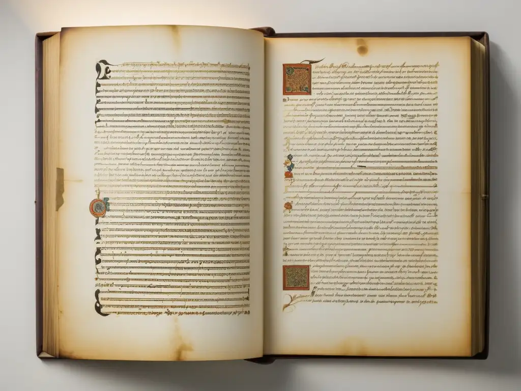 Un antiguo manuscrito preservado con cuidado, iluminado por luz natural