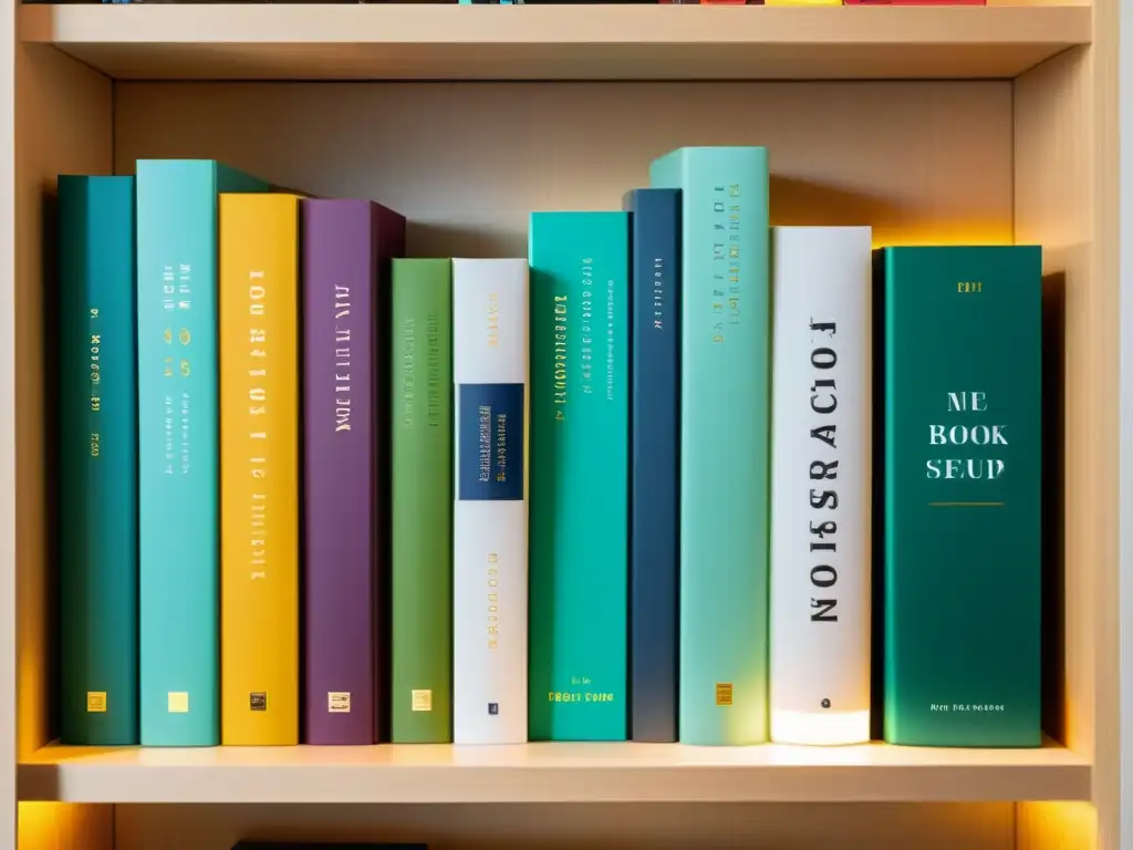 Una apacible escena de libros organizados en un estante moderno, iluminados por luz natural, invita a explorar el mundo literario