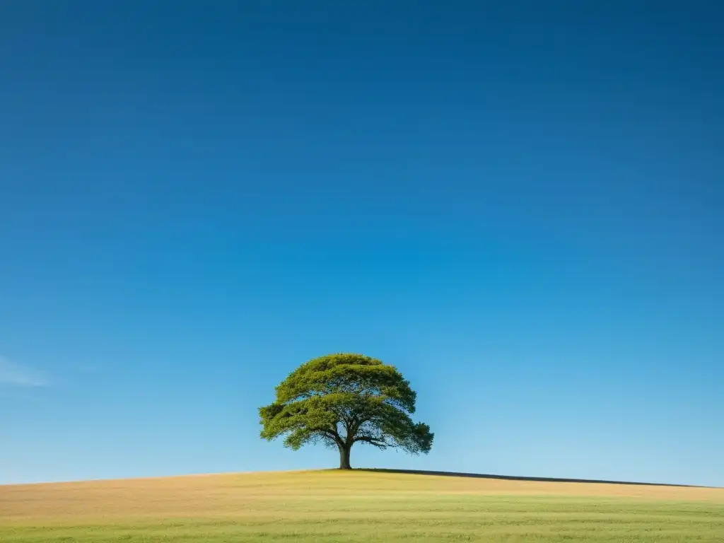 Árbol solitario en un campo vasto y cielo azul, evoca contemplación y reflexión en el análisis crítico postcolonial de la literatura contemporánea