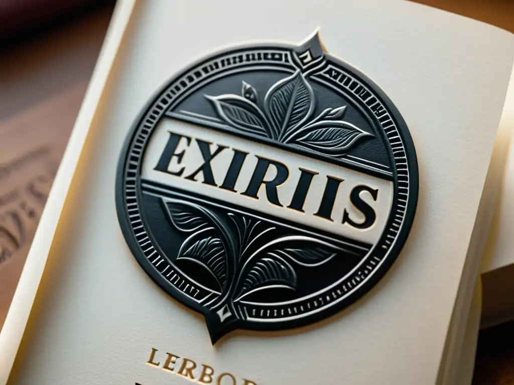 Estampa exlibris en libro vintage: diseño personalizado en blanco y negro Arte de personalizar biblioteca con sellos: Exlibris en cuero vintage con sello personalizado en blanco y negro, detalle y elegancia atemporales