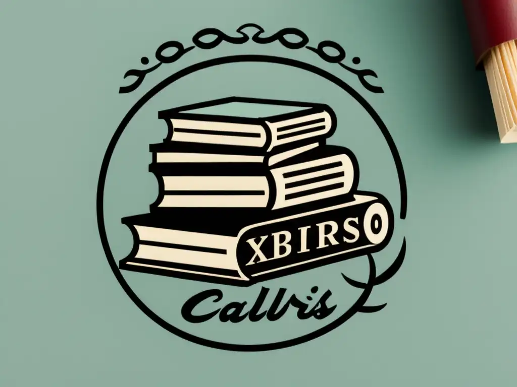 Estampilla exlibris minimalista en blanco y negro Arte de personalizar biblioteca con sellos: Sello exlibris minimalista en blanco y negro con elegante diseño de libros y caligrafía