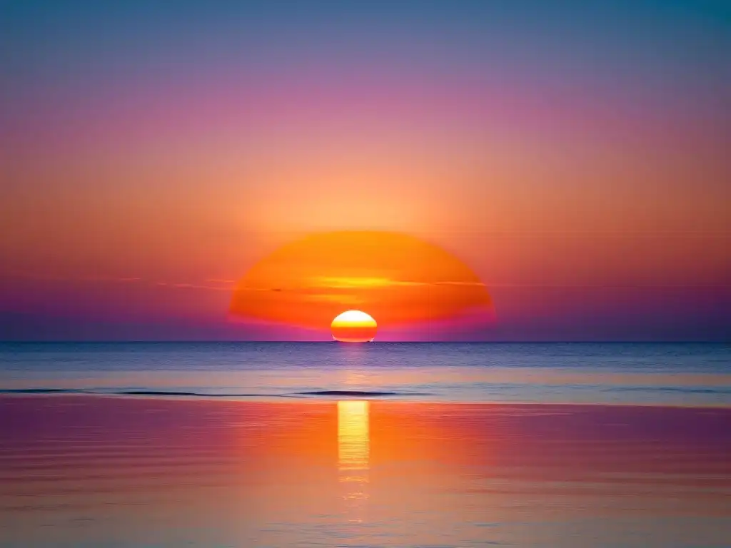 Un atardecer vibrante sobre el mar, con transición del cielo de naranja a rosa