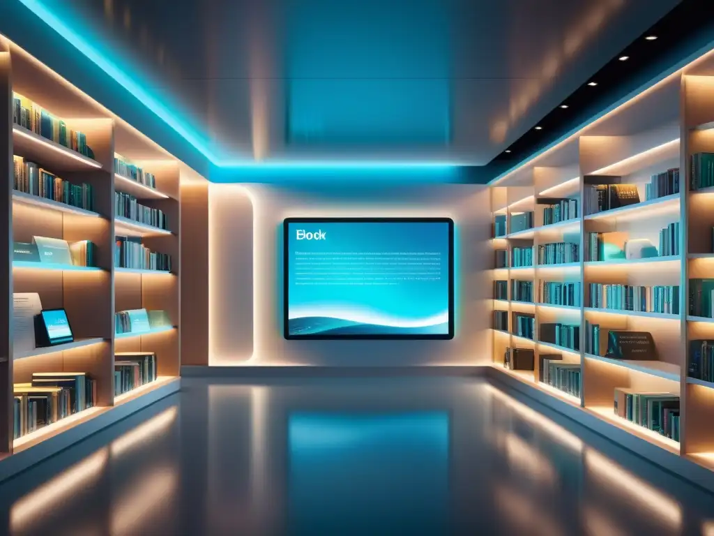 Descubre una biblioteca futurista llena de libros electrónicos en holografía