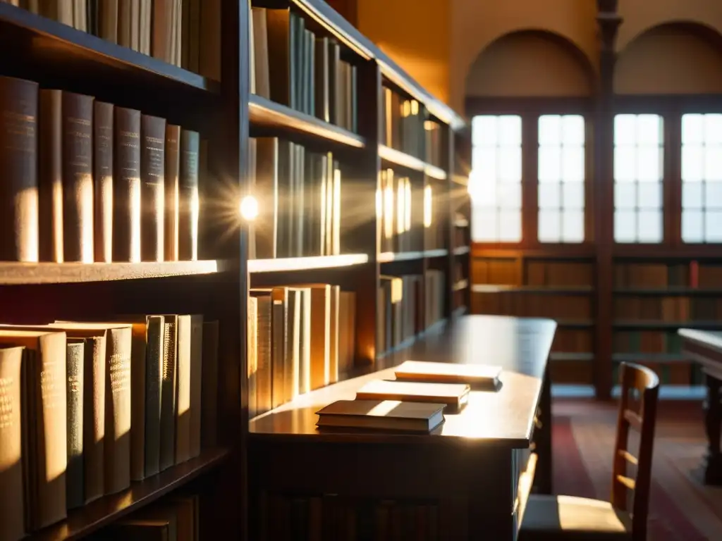 Una biblioteca con libros antiguos y luz dorada, evocando la reverencia por la literatura y la búsqueda del conocimiento