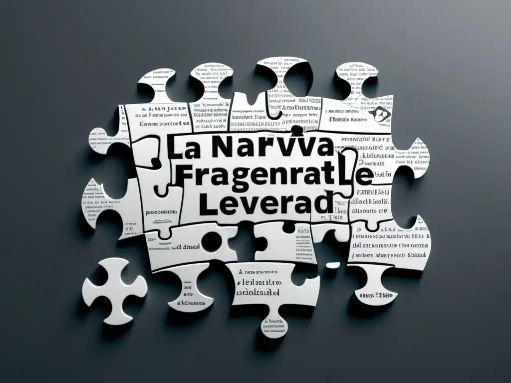 La narrativa fragmentada: un puzzle visualmente impactante Ilustración en blanco y negro de un rompecabezas fragmentado que forma la narrativa de 'La insoportable levedad del ser' de manera intrigante