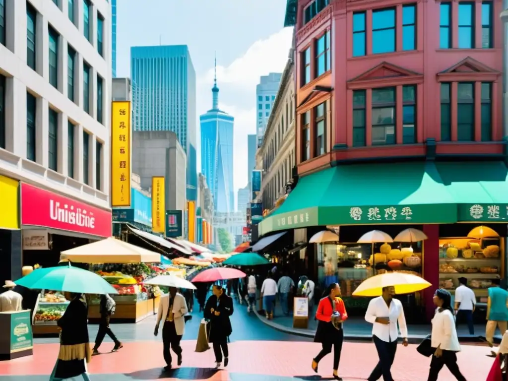 Una bulliciosa calle de la ciudad llena de gente diversa