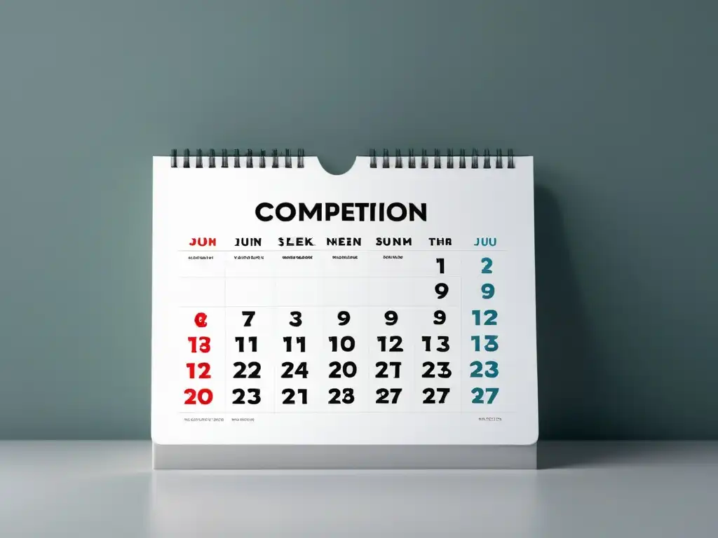 Calendario concursos literarios anuales en un entorno minimalista, elegante y profesional, bañado por luz natural suave y sombras sutiles