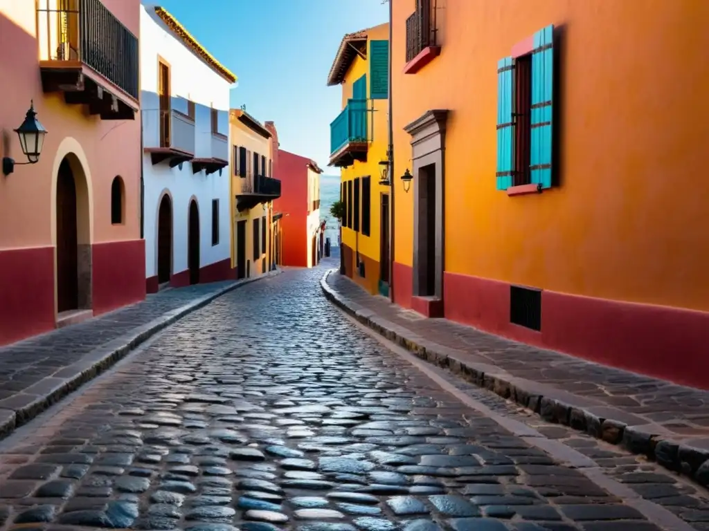 Calles empedradas de San Miguel de Allende con luz cálida y sombras largas, evocando el encanto del Festival de Escritores San Miguel