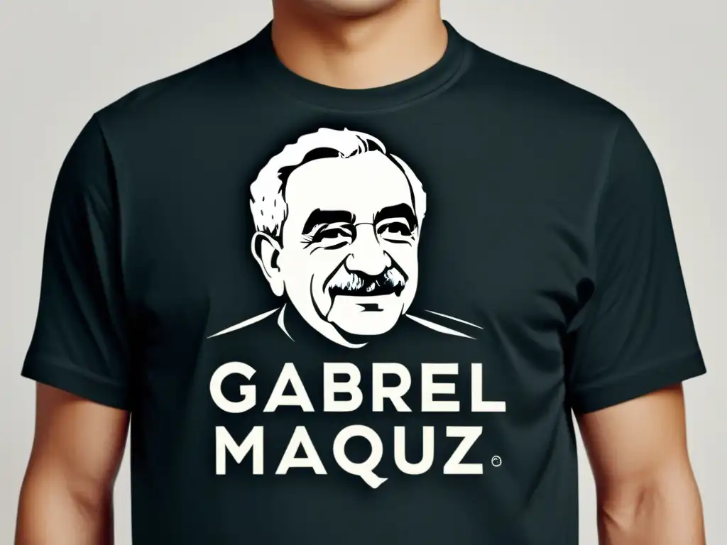 Camiseta literaria con retrato minimalista de Gabriel García Márquez en blanco y negro, desplegando sofisticación y aprecio por la literatura