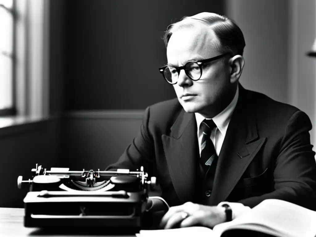 Truman Capote concentrado en su máquina de escribir, creando su trascendental crónica periodística 'A Sangre Fría'