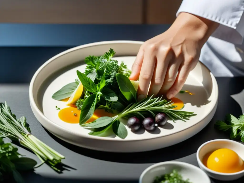 Un chef experto crea un plato con precisión y elegancia, evocando las técnicas literarias en La cocinera de Castamar