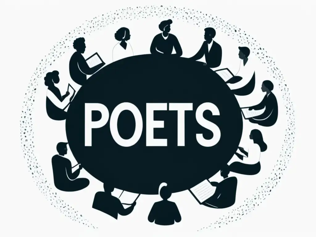 Círculo de Poetas: Inspiración Noigandres Un círculo de poetas reflexionando, rodeados de líneas creativas