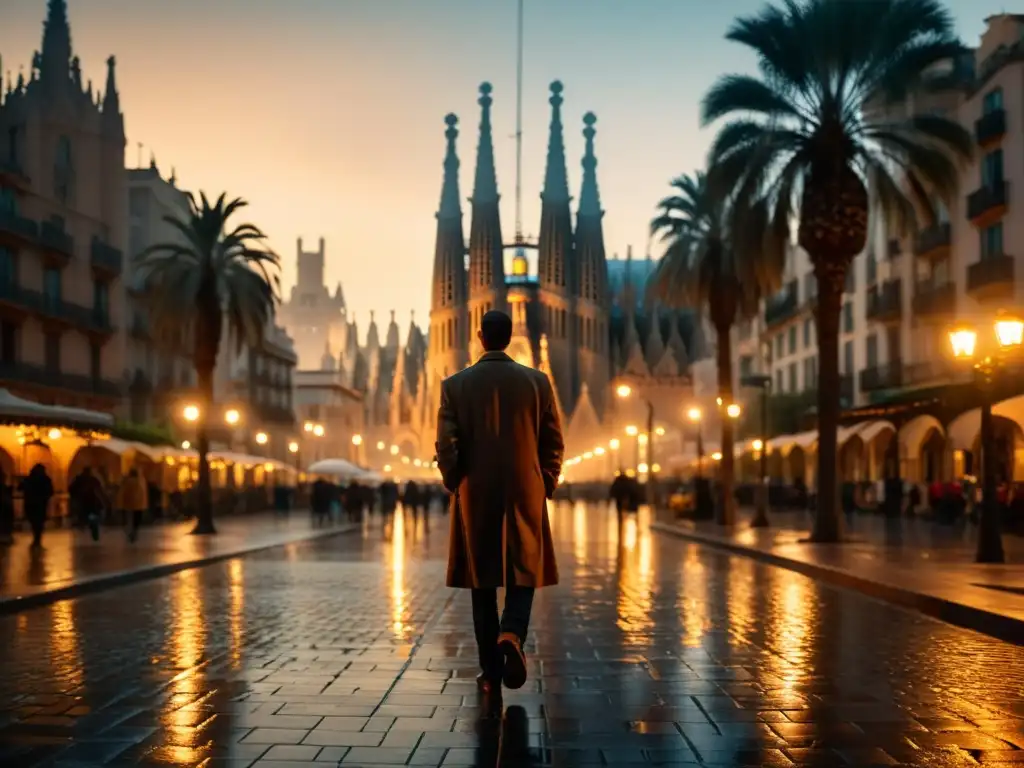 La ciudad de Barcelona envuelta en niebla al anochecer, con la Sagrada Familia en la distancia