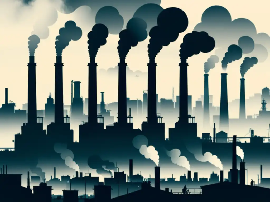 La ilustración muestra una ciudad industrial llena de humo y fábricas