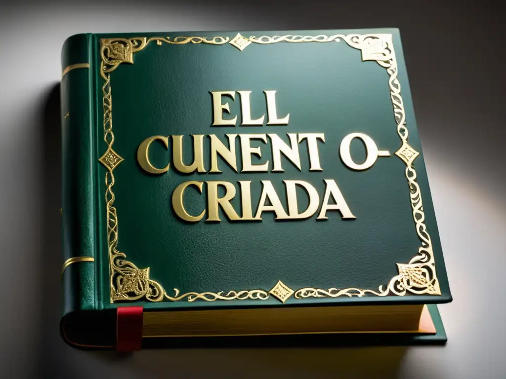 Closeup del libro de Margaret Atwood, 'El cuento de la criada', con textura envejecida y juego de luces dramático