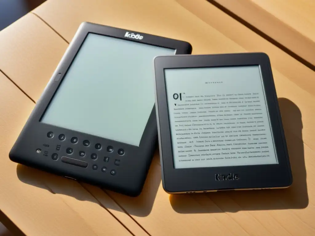 Comparativa Kindle vs Kobo: Elegancia y sofisticación en una imagen de ereaders iluminados por luz natural en un escritorio minimalista