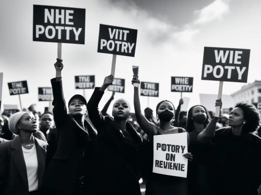 Protesta poética: intensidad y determinación en blanco y negro Manifestación de poesía comprometida siglo XX: protesta con poesía impactante y determinación