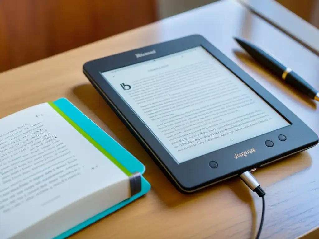 El contraste entre la lectura digital y tradicional: un ereader moderno junto a un libro desgastado