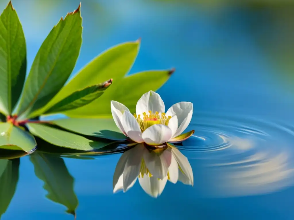 Una delicada pétalo de cerezo reposa en un sereno estanque, reflejando la naturaleza efímera en la poesía de Valente