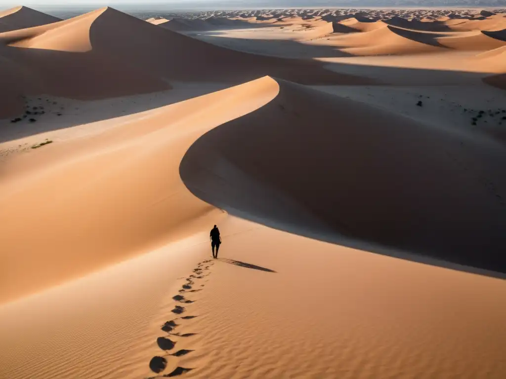 Desierto árido con figura solitaria, conflictos poscoloniales fronteras nacionales