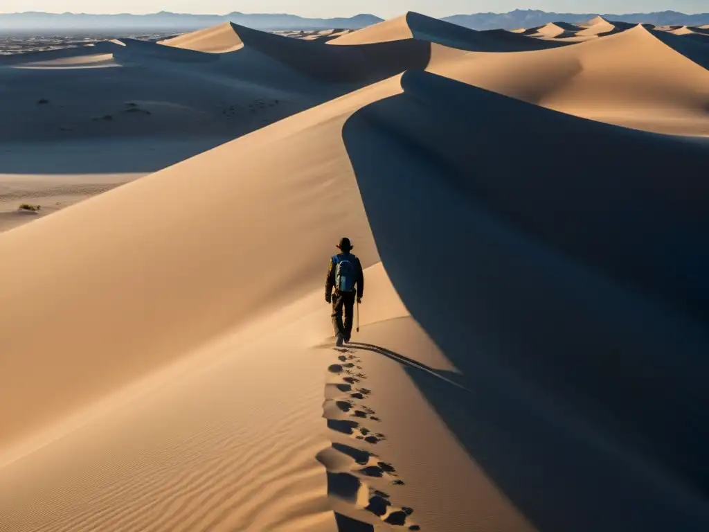 Desierto vasto y solitario, con dunas y cielo azul sin nubes