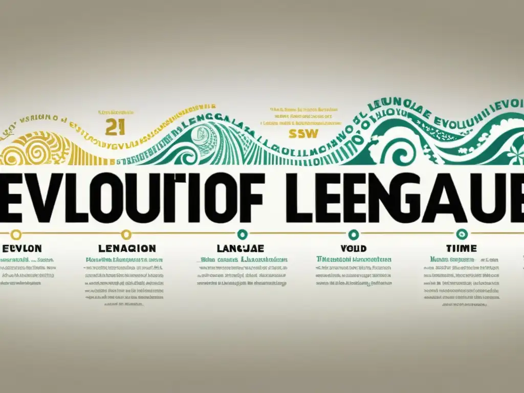 Una detallada imagen de alta resolución muestra una línea de tiempo con 'Evolución del lenguaje' en elegante tipografía