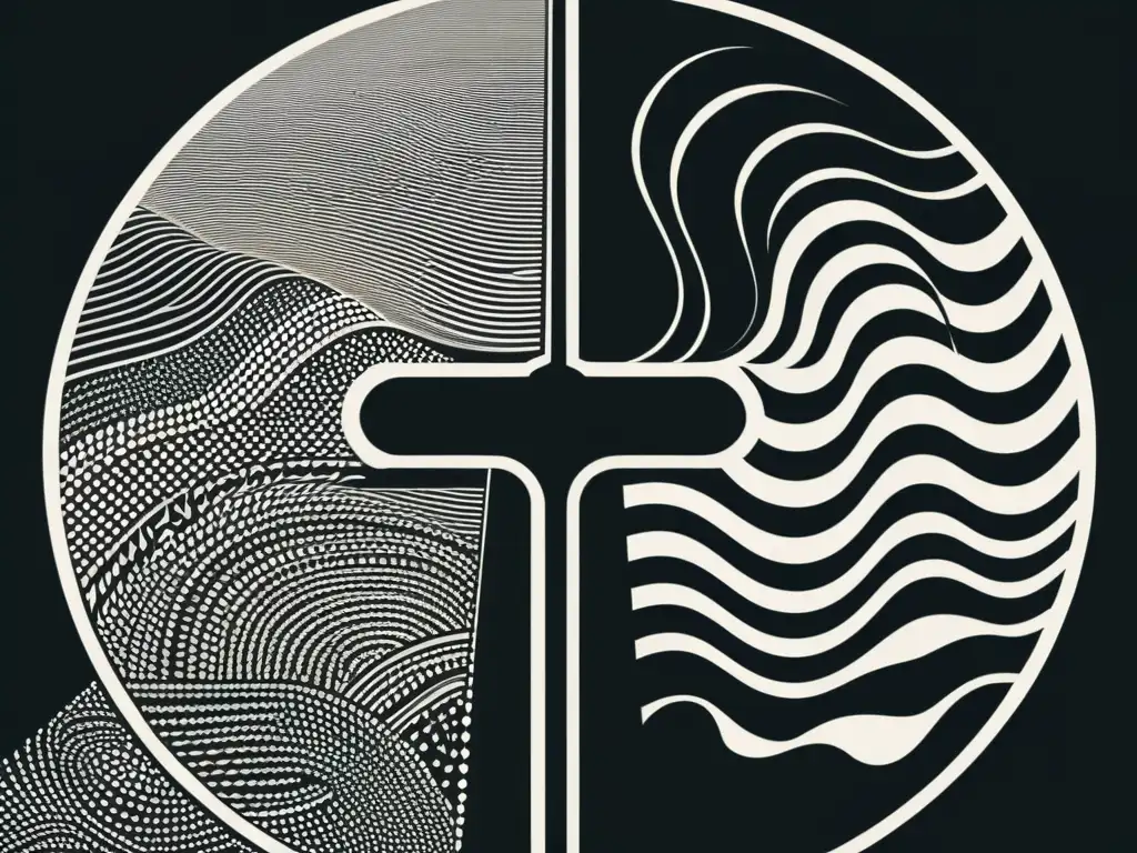 Detallada ilustración minimalista en blanco y negro de caminos culturales entrelazados, simbolizando la literatura postcolonial conflicto convergencia