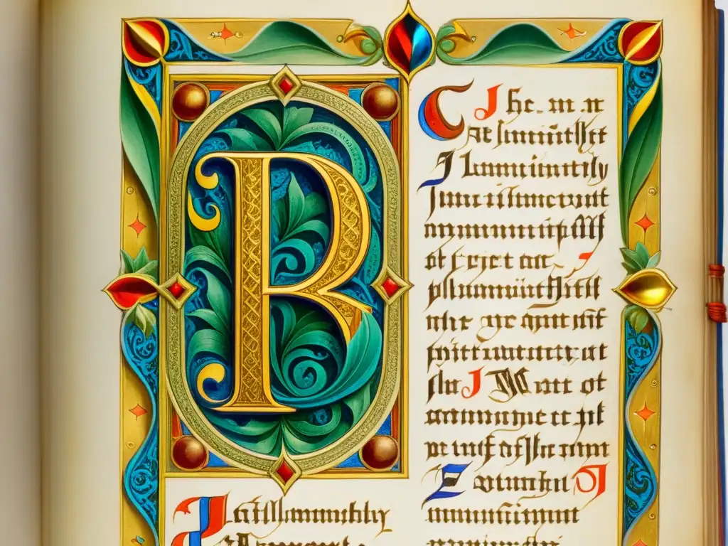 Detalle de un manuscrito iluminado raro con caligrafía intrincada y colores vibrantes, consejos para coleccionar manuscritos raros