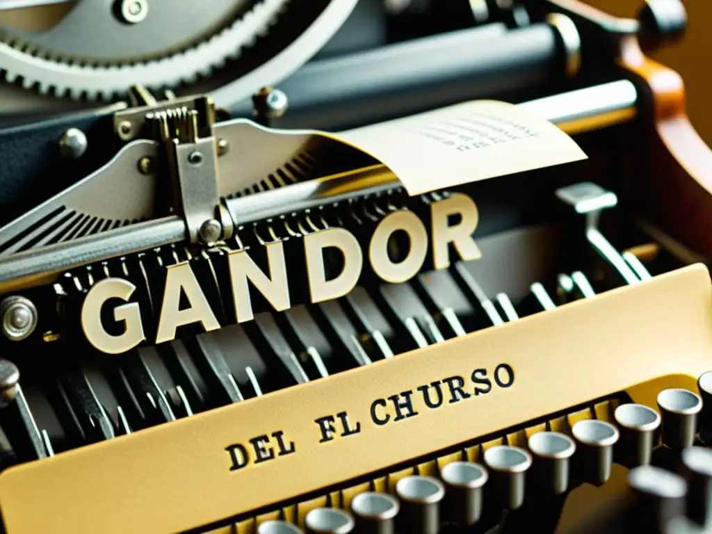 Detalle de una máquina de escribir vintage con la frase 'GANADOR DEL CONCURSO' en la hoja