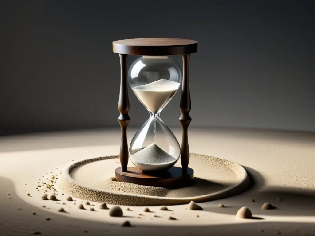 Detalle intrincado de reloj de arena en blanco y negro Detalle meticuloso de un reloj de arena en blanco y negro, proyectando sombra en superficie blanca
