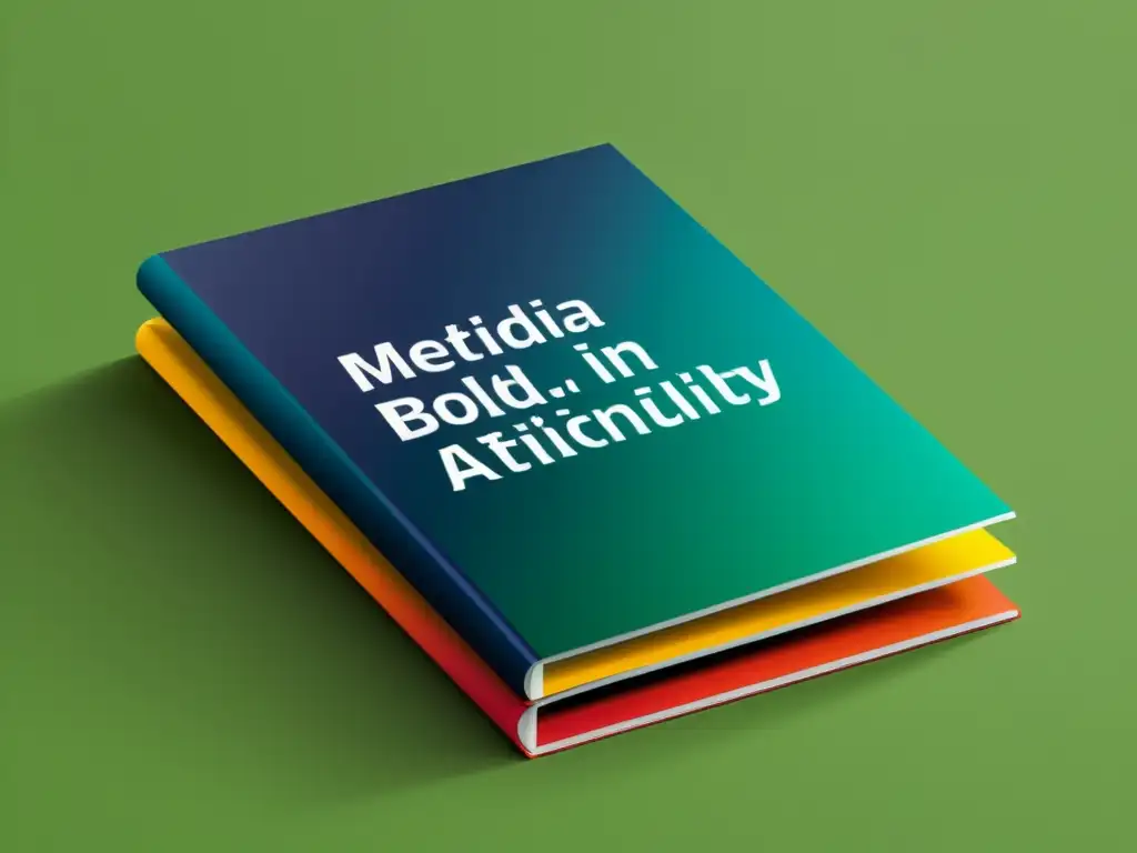 Detalle de portada de libro: Importancia de metadatos en autoedición, diseño minimalista, colores vibrantes y atención meticulosa a los detalles