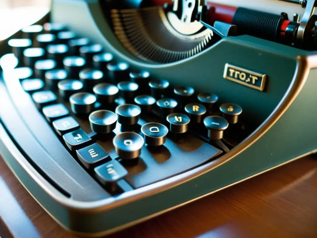 Detalle de teclas desgastadas de una máquina de escribir vintage, evocando el manejo del ritmo en escritura con su textura táctil y nostálgica