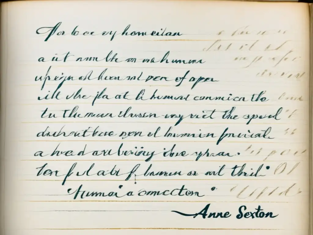 Detalles conmovedores de un poema manuscrito de Anne Sexton, revelando la corporeidad en poemas Anne Sexton en su escritura emocional y expresiva