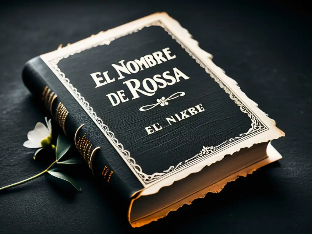 Detalles minuciosos de un libro antiguo con páginas desgastadas, evocando misterio y conocimiento oculto en 'El nombre de la rosa'