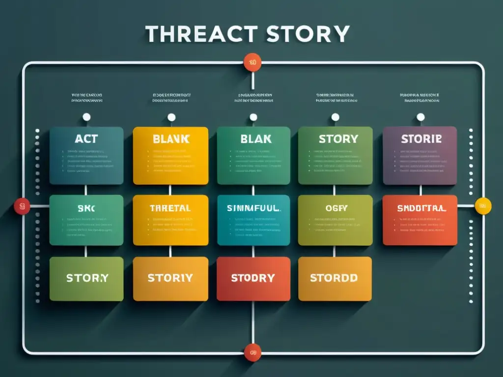 Diagrama de estructura de tres actos en alta resolución, con colores y diseño elegante, ideal para técnicas literarias