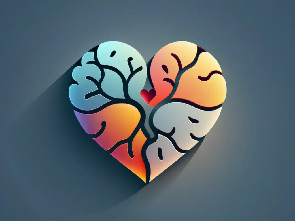 Intersección elegante de corazón y cerebro, simbolizando el significado emocional en la literatura