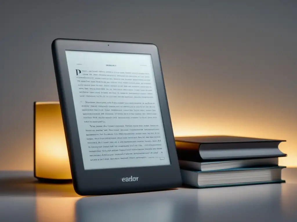 Un elegante lector de libros electrónicos en una superficie blanca, transmitiendo beneficios de la lectura rápida de ebooks con su diseño minimalista y sofisticado en una imagen 8k