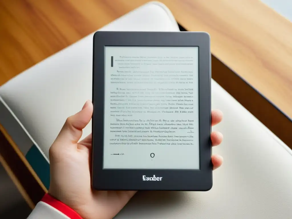 Un elegante lector de ebooks muestra una portada vibrante, evocando la autopublicación gratuita de ebooks Booktango