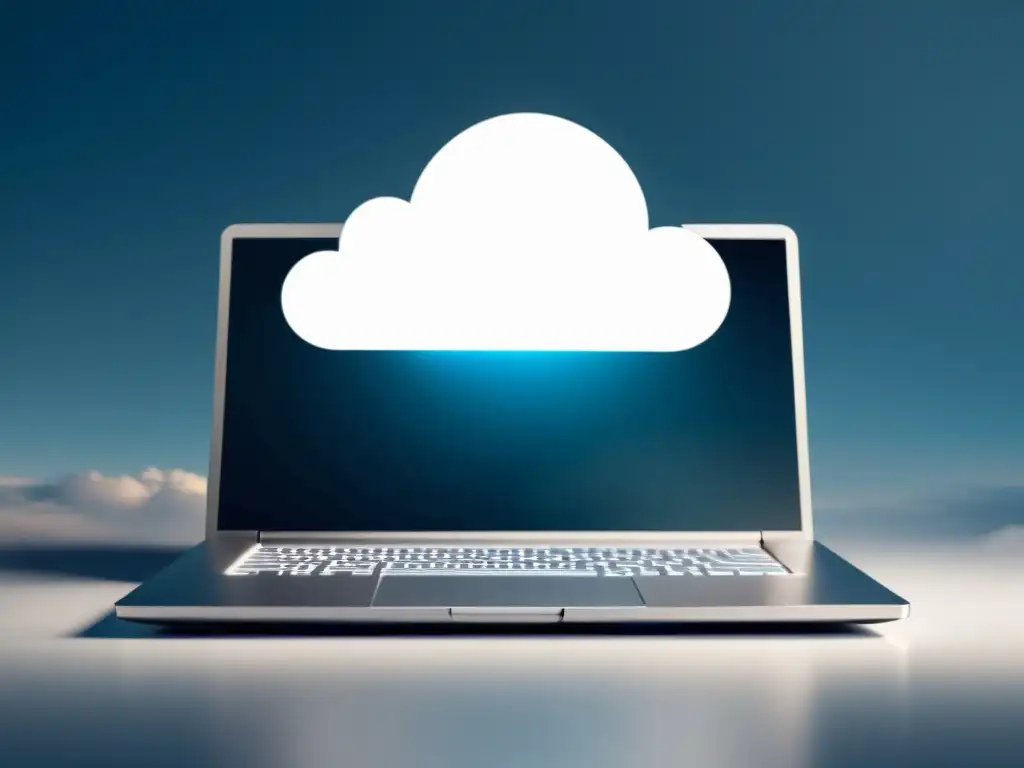 Un elegante portátil con una nube sobre él, simbolizando la integración del Cloud Writing