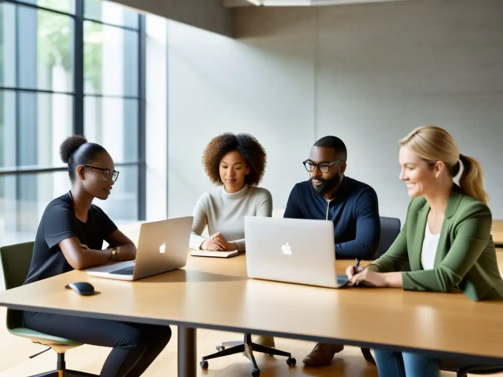 Un equipo colaborativo de profesionales trabajando juntos en plataformas de escritura colaborativa online