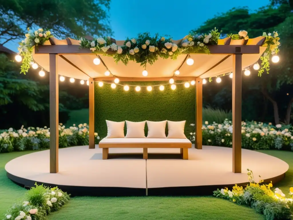 Escenario de jardín con decoración exterior inspirada en la literatura, sendero de piedra, vegetación exuberante y flores vibrantes