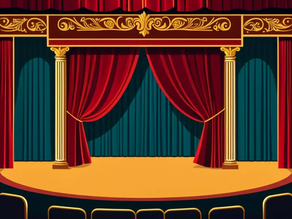 Escenario renacentista con detalles elaborados y cálida iluminación, listo para Giros inesperados en la comedia renacentista