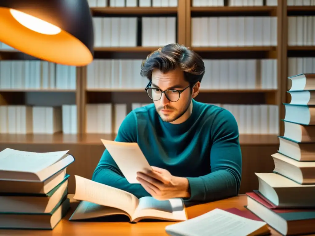 Un escritor lee con intensidad feedback en un concurso literario