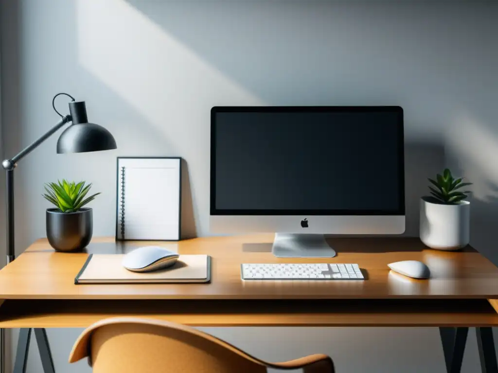 Escritorio moderno con computadora y café para trabajo productivo Un escritorio moderno con computadora, libros académicos y una taza de café