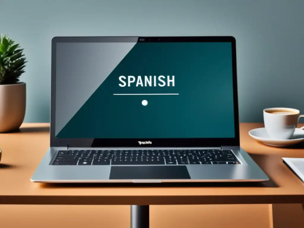 Escritura profesional en laptop español, con diseño moderno y ambiente productivo