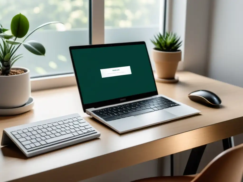 Espacio de trabajo minimalista con laptop moderna, teclado mecánico elegante y notas de código